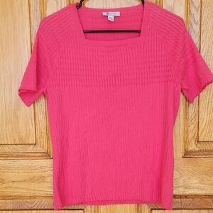 "Make Offer" Vibrant Pink Ribbed Blouse with Short Sleeves
